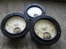 Load image into Gallery viewer, Vintage Jewell Volts Amps Galvanometer Gauges set of 3 from 1930's Bentley Wing