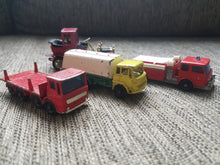 Load image into Gallery viewer, Lot of Vintage Lesney Matchbox Trucks, Pipe Truck, Fire Tanker, Oil, Packard Landaulet