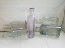 Load image into Gallery viewer, Antique Lettered Bottles- Stove Paint, Ed Pinaud Paris, Cough Med, Shoe Shine, etc.