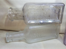 Load image into Gallery viewer, Antique Lettered Bottles- Stove Paint, Ed Pinaud Paris, Cough Med, Shoe Shine, etc.