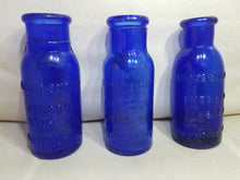 Load image into Gallery viewer, 3 Bromo Seltzer Cobalt Blue 4" Bottles 1901-1920 Vintage Emerson Drug Company