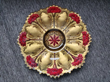 Load image into Gallery viewer, GORGEOUS COLORED PLATE GOOFUS GLASS CARNIVAL GLASS Gold and Red Flourishes