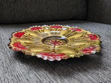 Load image into Gallery viewer, GORGEOUS COLORED PLATE GOOFUS GLASS CARNIVAL GLASS Gold and Red Flourishes