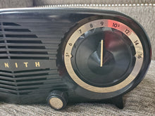 Load image into Gallery viewer, Vintage 1950s Zenith Art Deco S-19501 Owl Eyes Tube Radio w/Alarm Clock