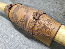 Load image into Gallery viewer, 1950's VINTAGE MOUNTED STEER COW BULL HORNS 4 FEET Wide LEATHER Wrap