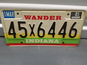 VINTAGE WANDER INDIANA LICENSE PLATE 1985 Used One Year! Rainbow colors