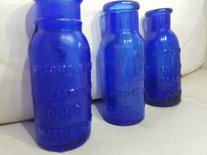 3 Bromo Seltzer Cobalt Blue 4" Bottles 1901-1920 Vintage Emerson Drug Company