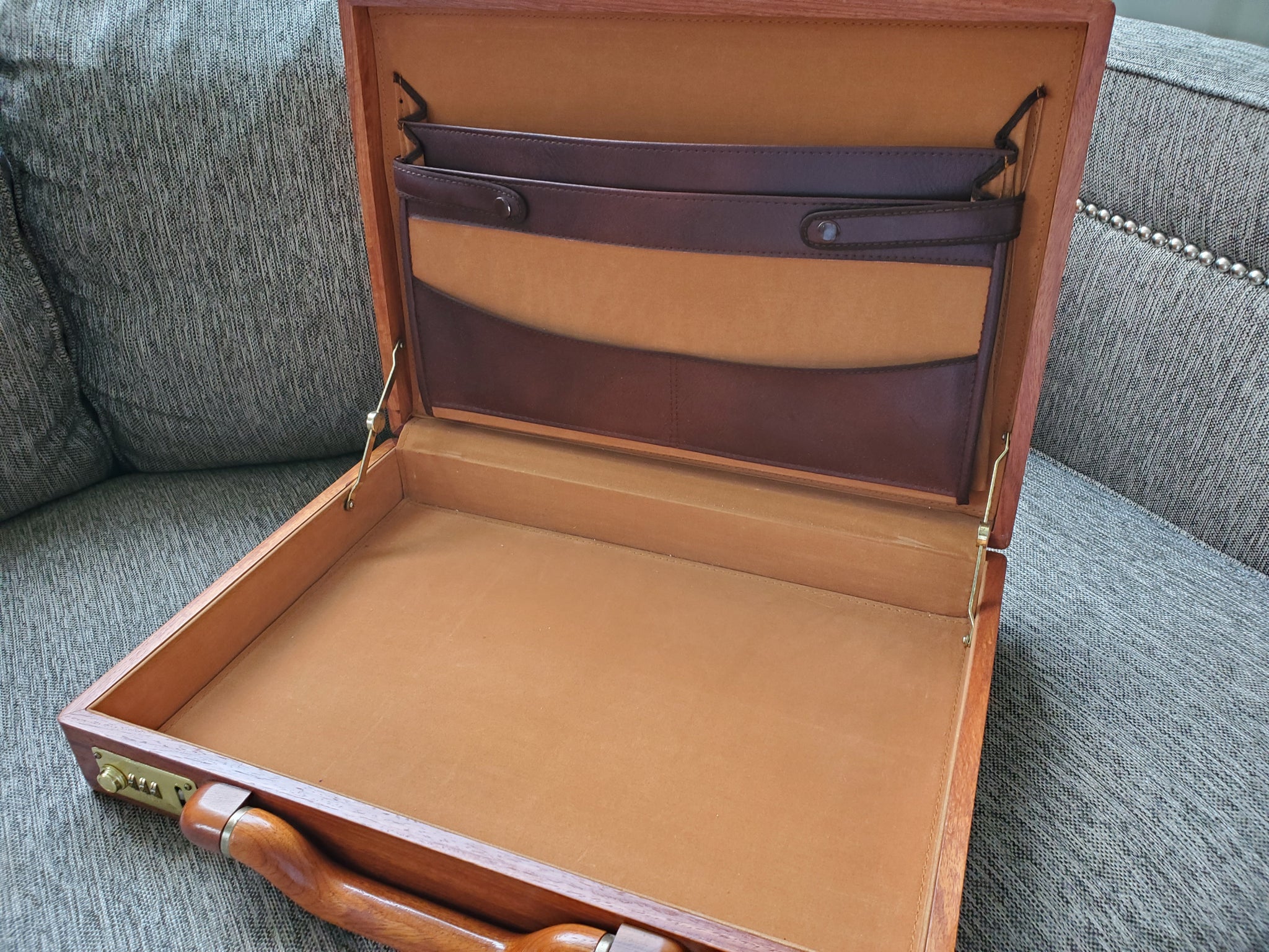 Vintage Wooden Attaché Laptop Briefcase Presto Lock Wood & Leather
