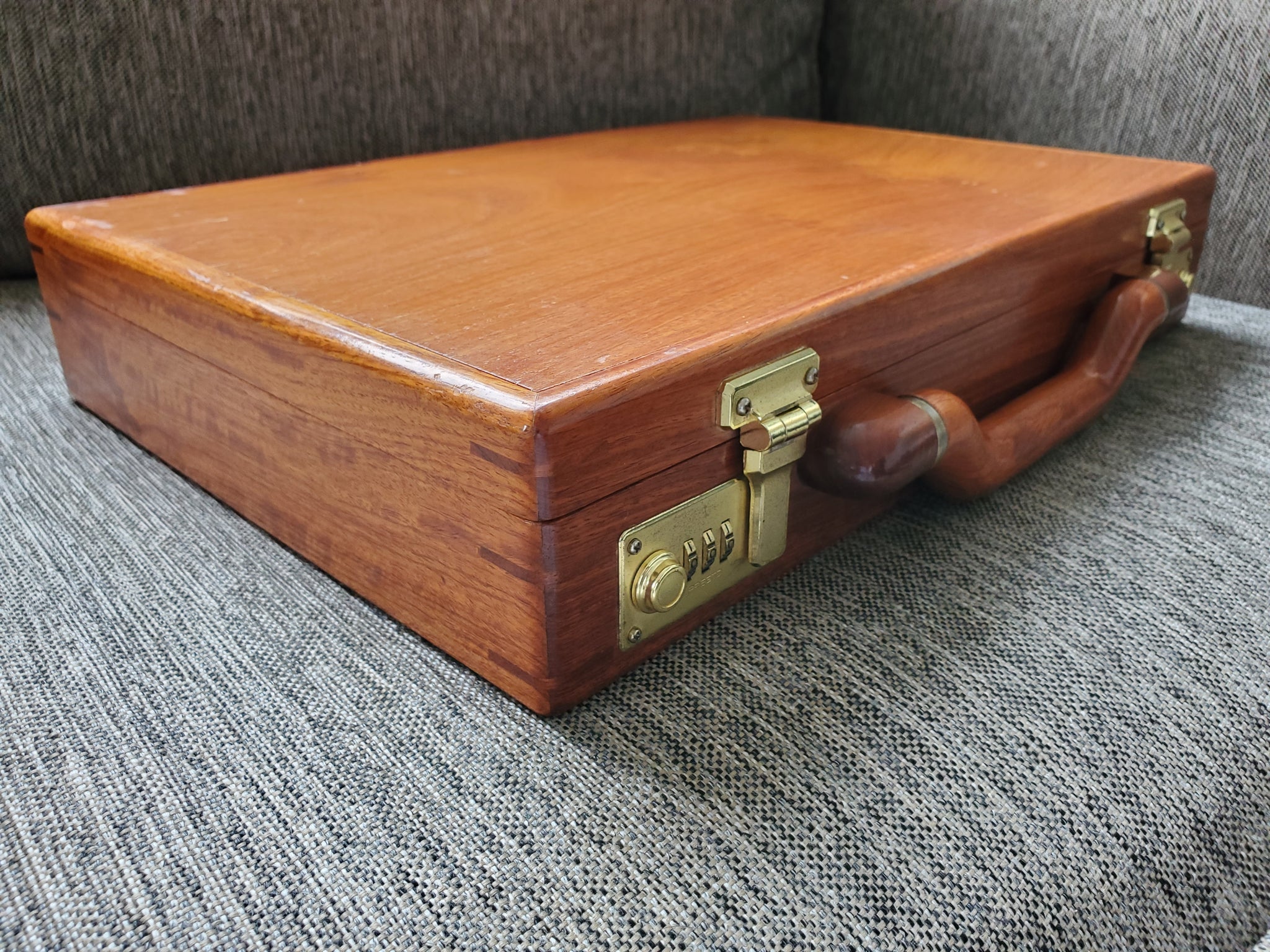 Vintage Wooden Attaché Laptop Briefcase Presto Lock Wood & Leather