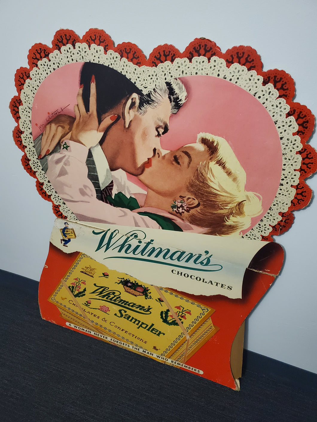 Vintage Whitman's Chocolate Valentines Easel Back Display Sign Cardboard HUGE