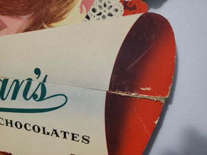 Vintage Whitman's Chocolate Valentines Easel Back Display Sign Cardboard HUGE