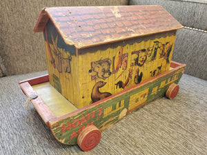 1940 Noah's Ark Pull Toy by Gong Bell MFG with Animals! Awesome Graphics!