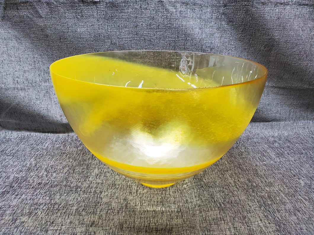 1960s Murano Glass LARGE Bowl Centerpiece w/ Yellow Ombre Swirls, Venice Italy