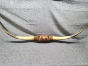 1950's VINTAGE MOUNTED STEER COW BULL HORNS 4 FEET Wide LEATHER Wrap